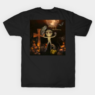 Funny halloween design with mummy, owl and pumpkin T-Shirt